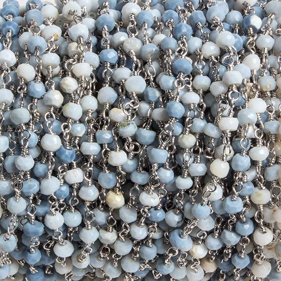 3mm Denim Blue Opal  faceted rondelle Silver Chain by the foot 34 pieces (ONLINE ORDER ONLY)