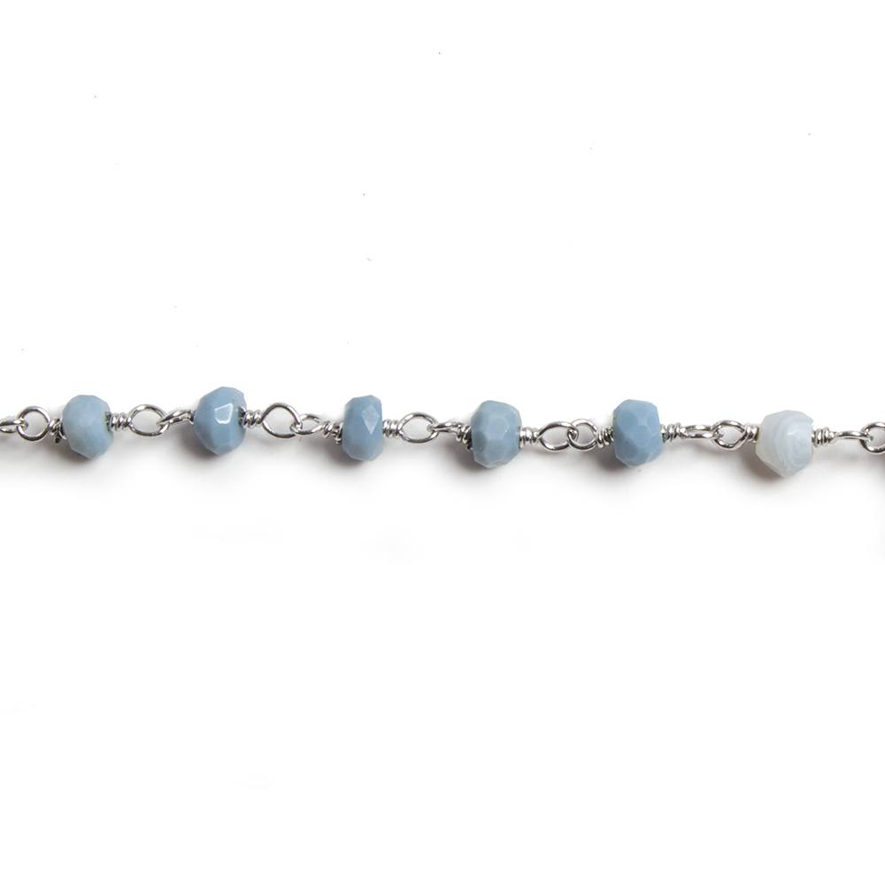 3mm Denim Blue Opal  faceted rondelle Silver Chain by the foot 34 pieces (ONLINE ORDER ONLY)