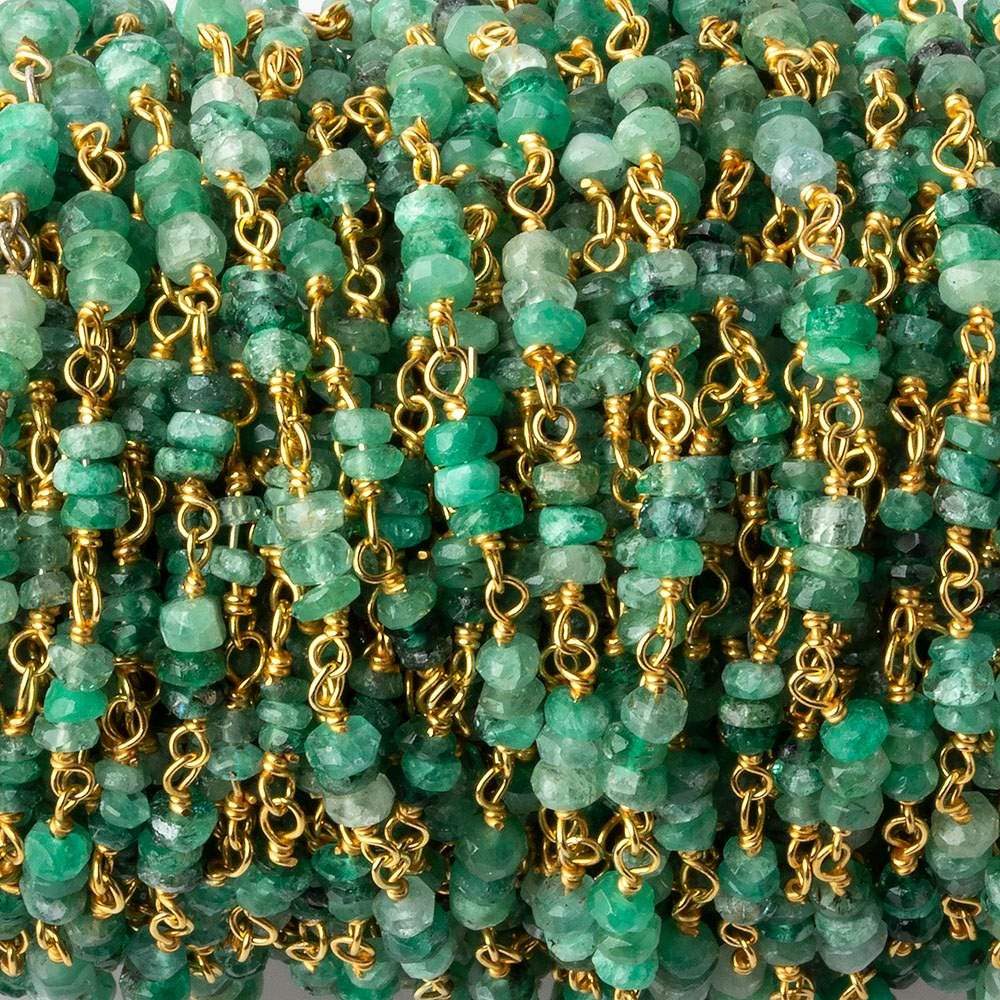 3mm Emerald faceted rondelle Trio Vermeil Chain by the foot 96 beads per (ONLINE ORDER ONLY)