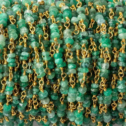 3mm Emerald faceted rondelle Trio Vermeil Chain by the foot 96 beads per (ONLINE ORDER ONLY)