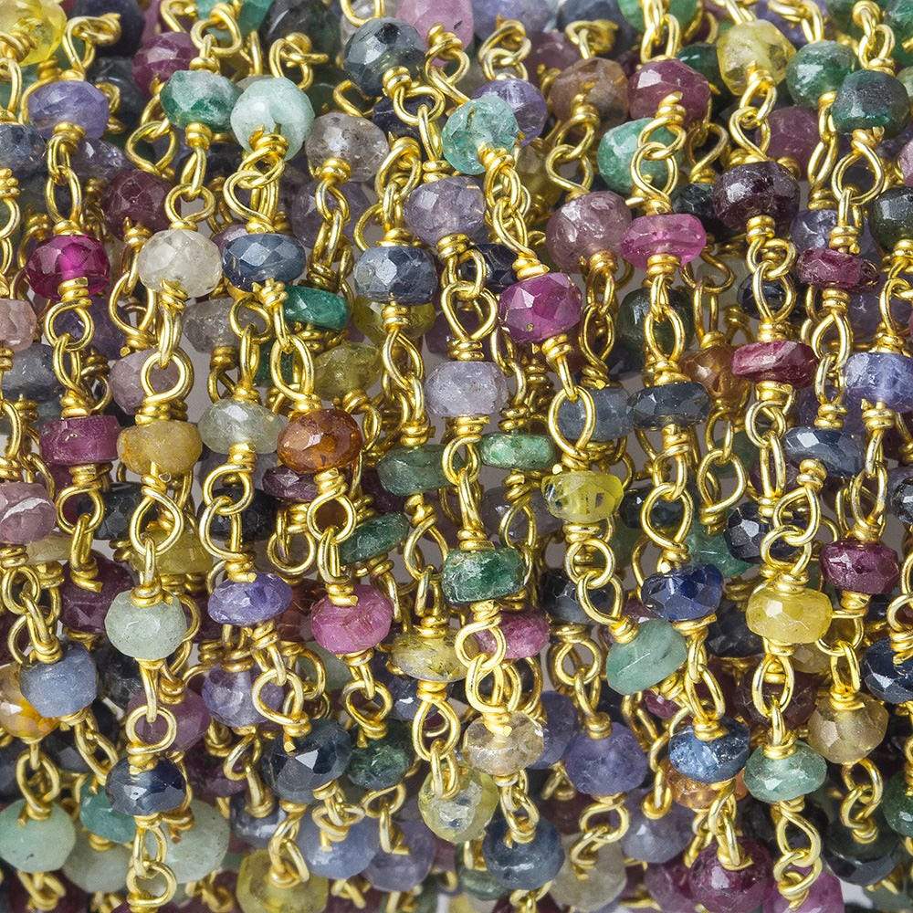 3mm Emerald, Sapphire, Ruby faceted rondelle Vermeil Chain by the foot 40 beads AAA (ONLINE ORDER ONLY)