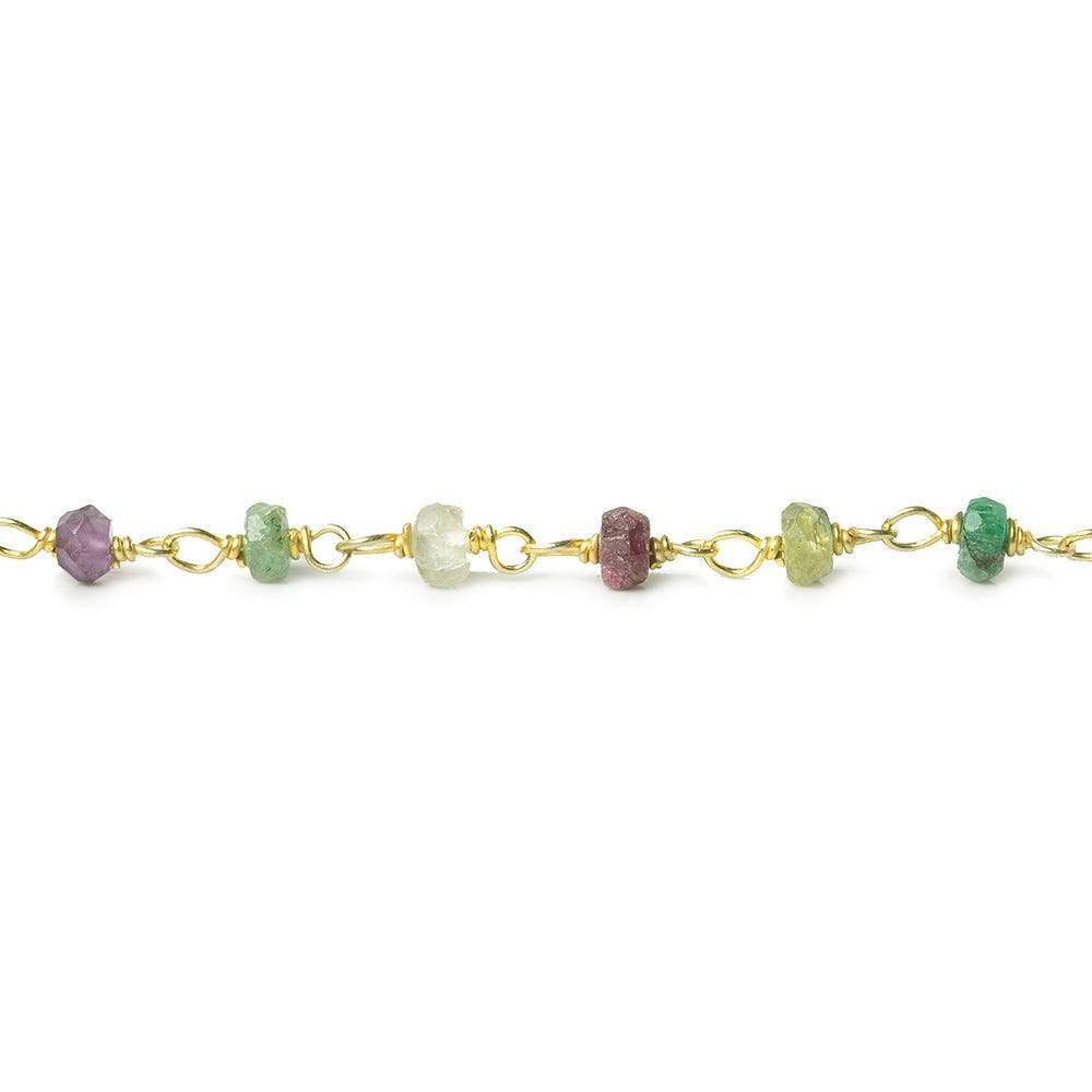 3mm Emerald, Sapphire, Ruby faceted rondelle Vermeil Chain by the foot 40 beads AAA (ONLINE ORDER ONLY)