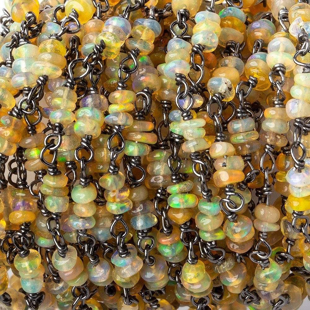 3mm Ethiopian Opal plain rondelle trio Black Gold .925 Silver Chain  AAA (ONLINE ORDER ONLY)