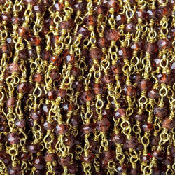 3mm Garnet faceted rondelle Gold plated Wire Wrapped Chain (ONLINE ORDER ONLY)