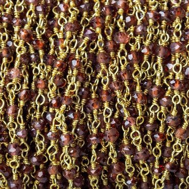 3mm Garnet faceted rondelle Gold plated Wire Wrapped Chain (ONLINE ORDER ONLY)