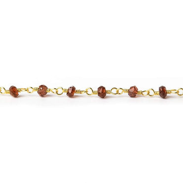 3mm Garnet faceted rondelle Gold plated Wire Wrapped Chain (ONLINE ORDER ONLY)