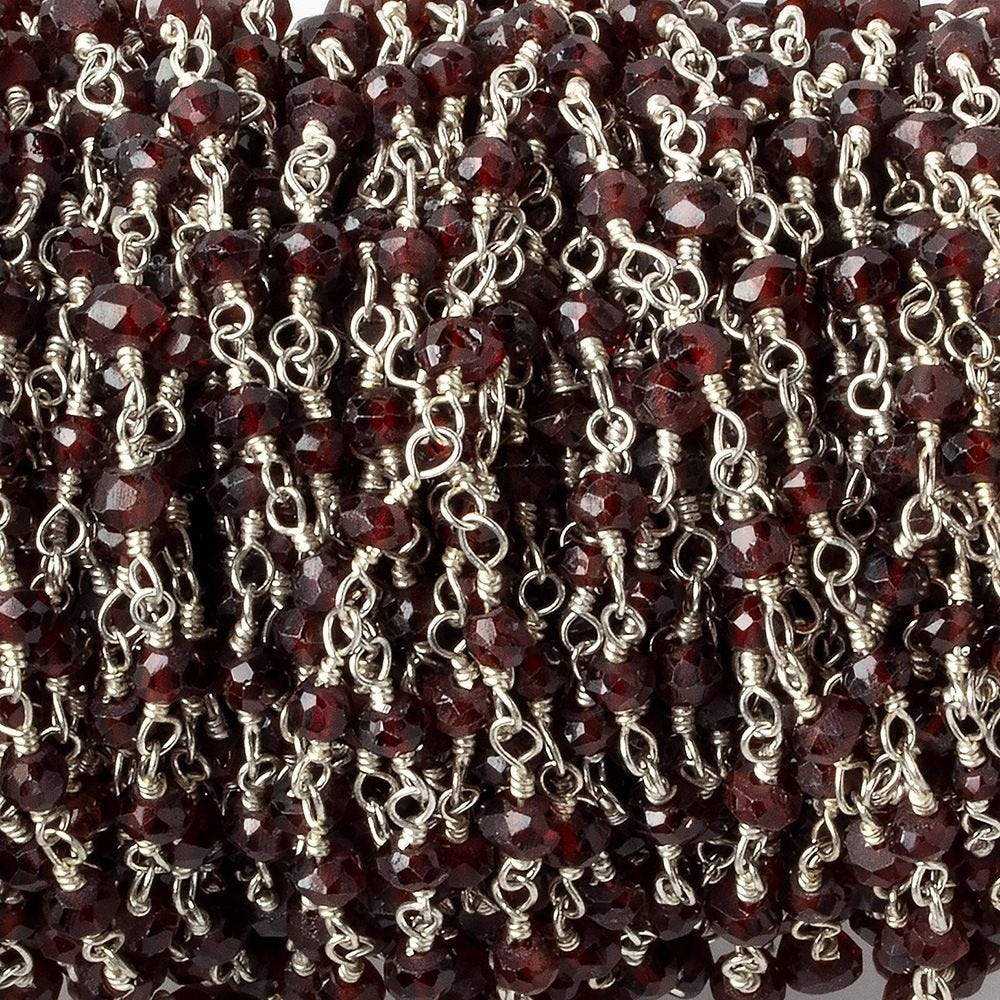 3mm Garnet faceted rondelle Silver plated Wire Wrapped Chain (ONLINE ORDER ONLY)