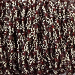 3mm Garnet faceted rondelle Silver plated Wire Wrapped Chain (ONLINE ORDER ONLY)