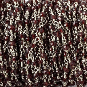 3mm Garnet faceted rondelle Silver plated Wire Wrapped Chain (ONLINE ORDER ONLY)