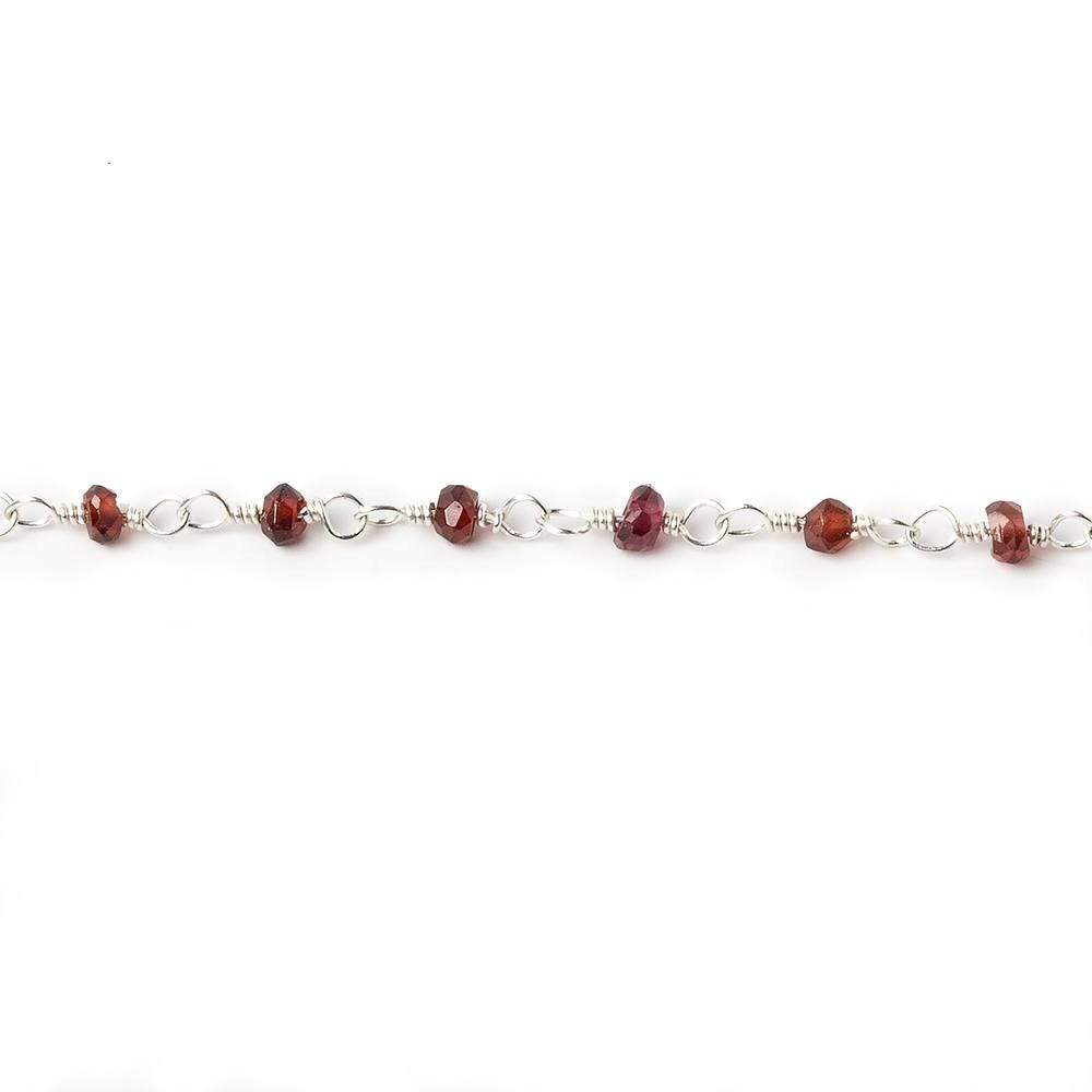 3mm Garnet faceted rondelle Silver plated Wire Wrapped Chain (ONLINE ORDER ONLY)