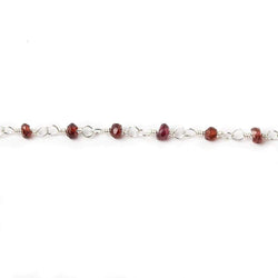 3mm Garnet faceted rondelle Silver plated Wire Wrapped Chain (ONLINE ORDER ONLY)