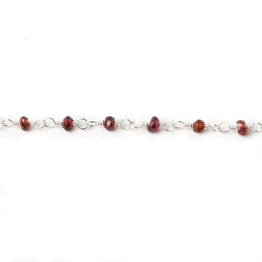 3mm Garnet faceted rondelle Silver plated Wire Wrapped Chain (ONLINE ORDER ONLY)