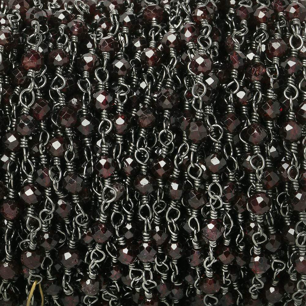 3mm Garnet micro-faceted rondelle Black Gold Chain by the foot 35 pieces (ONLINE ORDER ONLY)