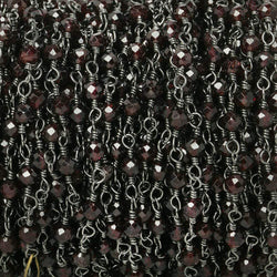 3mm Garnet micro-faceted rondelle Black Gold Chain by the foot 35 pieces (ONLINE ORDER ONLY)