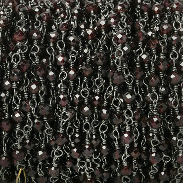 3mm Garnet micro-faceted rondelle Black Gold Chain by the foot 35 pieces (ONLINE ORDER ONLY)