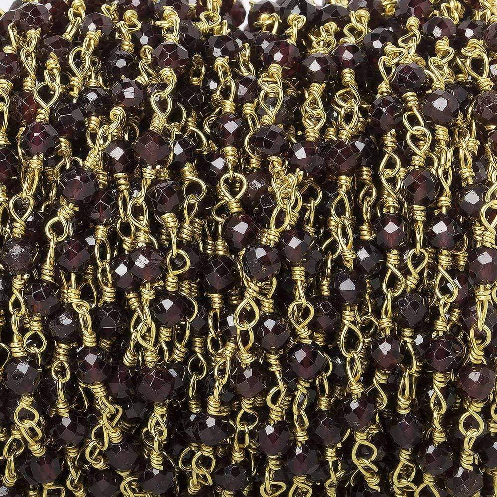 3mm Garnet micro-faceted rondelle Gold Chain by the foot 35 pieces (ONLINE ORDER ONLY)
