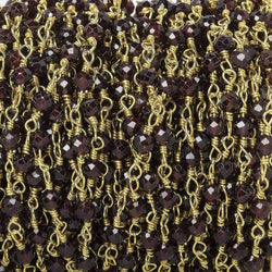 3mm Garnet micro-faceted rondelle Gold Chain by the foot 35 pieces (ONLINE ORDER ONLY)