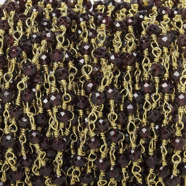 3mm Garnet micro-faceted rondelle Gold Chain by the foot 35 pieces (ONLINE ORDER ONLY)