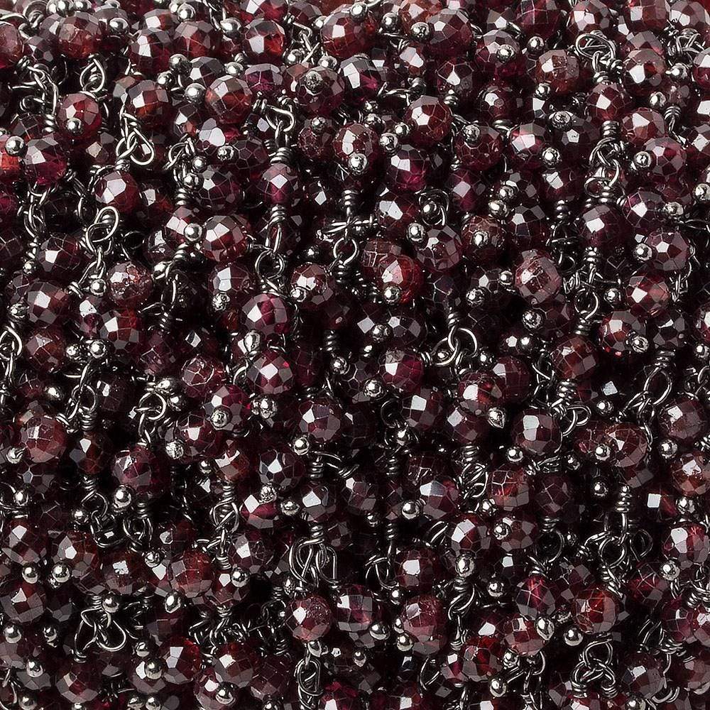 3mm Garnet micro-faceted round Black Gold Dangling Chain by the foot (ONLINE ORDER ONLY)