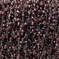 3mm Garnet micro-faceted round Black Gold Dangling Chain by the foot (ONLINE ORDER ONLY)