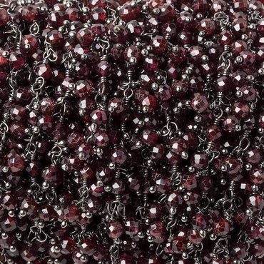 3mm Garnet micro-faceted round Black Gold Dangling Chain by the foot (ONLINE ORDER ONLY)