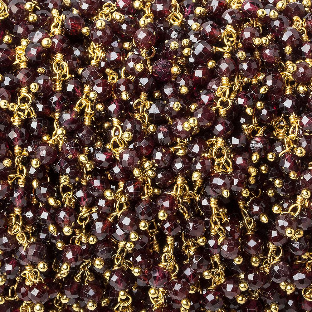 3mm Garnet micro-faceted round Gold Danging Chain by the foot (ONLINE ORDER ONLY)