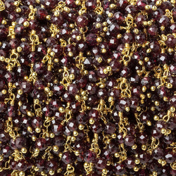 3mm Garnet micro-faceted round Gold Danging Chain by the foot (ONLINE ORDER ONLY)