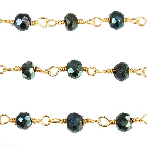 3mm Green Mystic Spinel faceted rondelle Gold Wire Wrapped Chain by foot (ONLINE ORDER ONLY)