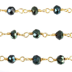 3mm Green Mystic Spinel faceted rondelle Gold Wire Wrapped Chain by foot (ONLINE ORDER ONLY)