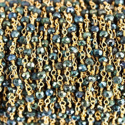 3mm Green Mystic Spinel faceted rondelle Gold Wire Wrapped Chain by foot (ONLINE ORDER ONLY)