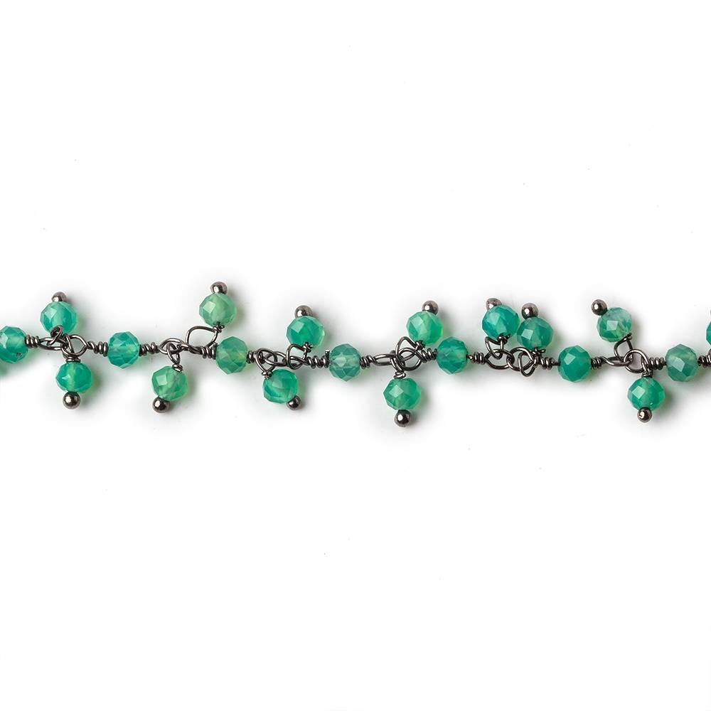 3mm Green Onyx micro faceted round Black Gold Dangling Chain by the foot (ONLINE ORDER ONLY)