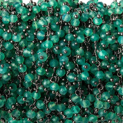 3mm Green Onyx micro faceted round Black Gold Dangling Chain by the foot (ONLINE ORDER ONLY)