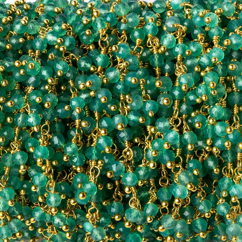 3mm Green Onyx micro faceted round Gold Dangling Chain by the foot (ONLINE ORDER ONLY)