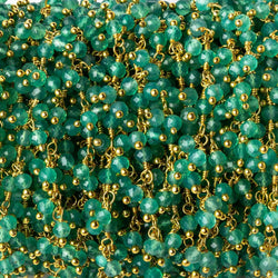 3mm Green Onyx micro faceted round Gold Dangling Chain by the foot (ONLINE ORDER ONLY)