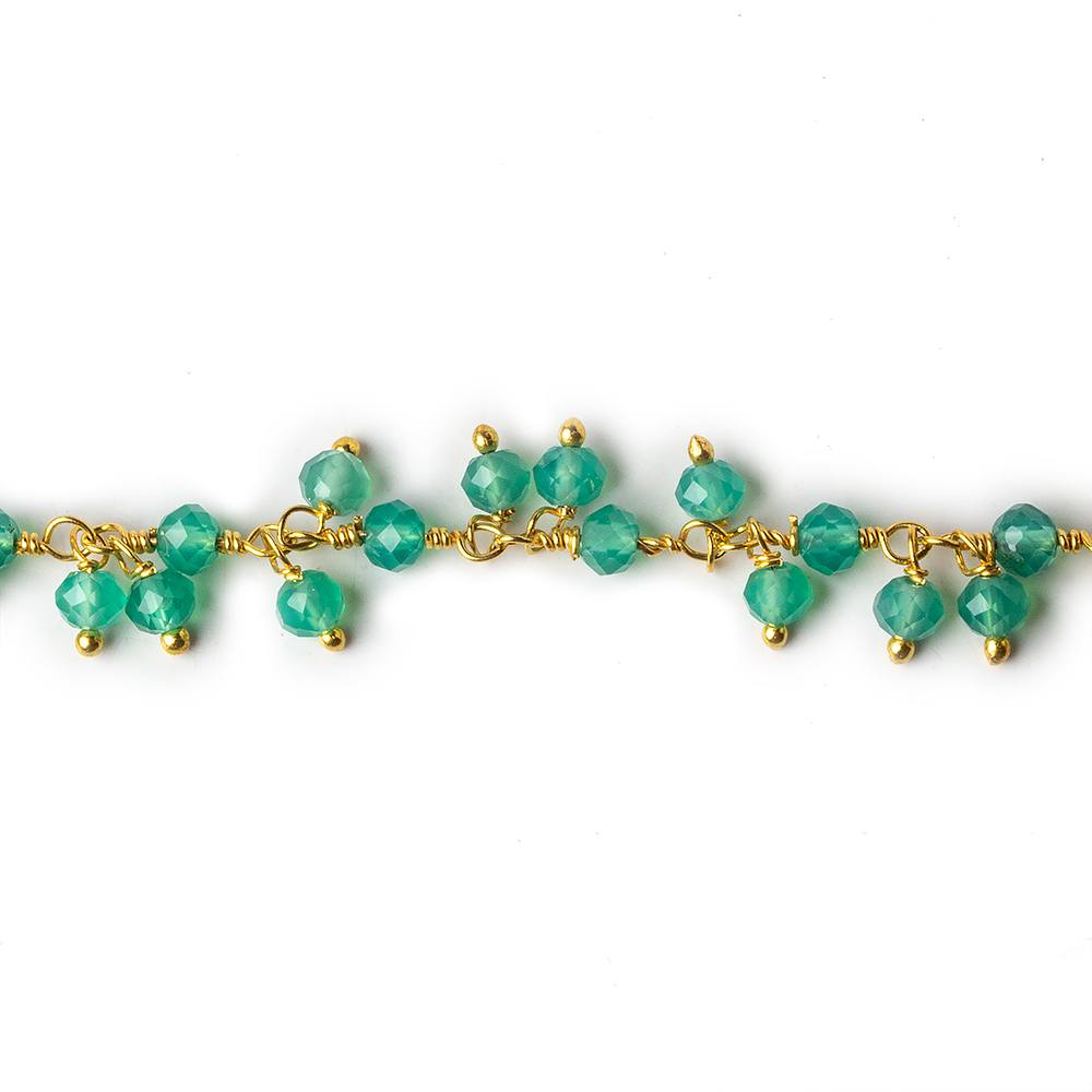 3mm Green Onyx micro faceted round Gold Dangling Chain by the foot (ONLINE ORDER ONLY)