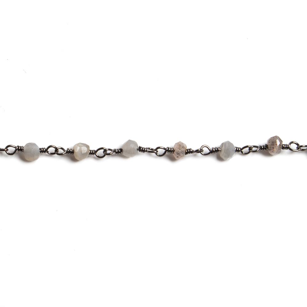 3mm Grey Moonstone faceted rondelle Black Gold Chain by the foot 36 pieces (ONLINE ORDER ONLY)