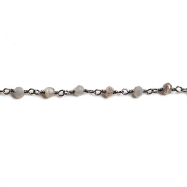 3mm Grey Moonstone faceted rondelle Black Gold Chain by the foot 36 pieces (ONLINE ORDER ONLY)