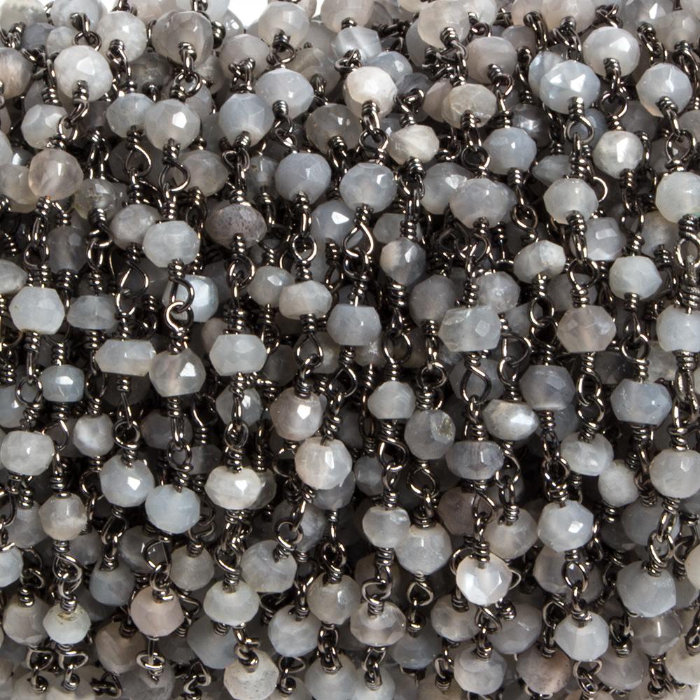 3mm Grey Moonstone faceted rondelle Black Gold Chain by the foot 36 pieces (ONLINE ORDER ONLY)