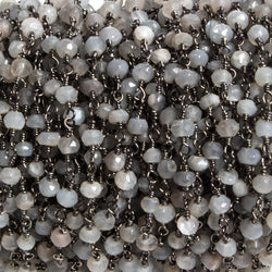 3mm Grey Moonstone faceted rondelle Black Gold Chain by the foot 36 pieces (ONLINE ORDER ONLY)