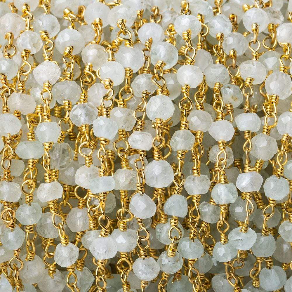 3mm Grey Moonstone faceted rondelle Gold Wire Wrapped Chain by foot (ONLINE ORDER ONLY)