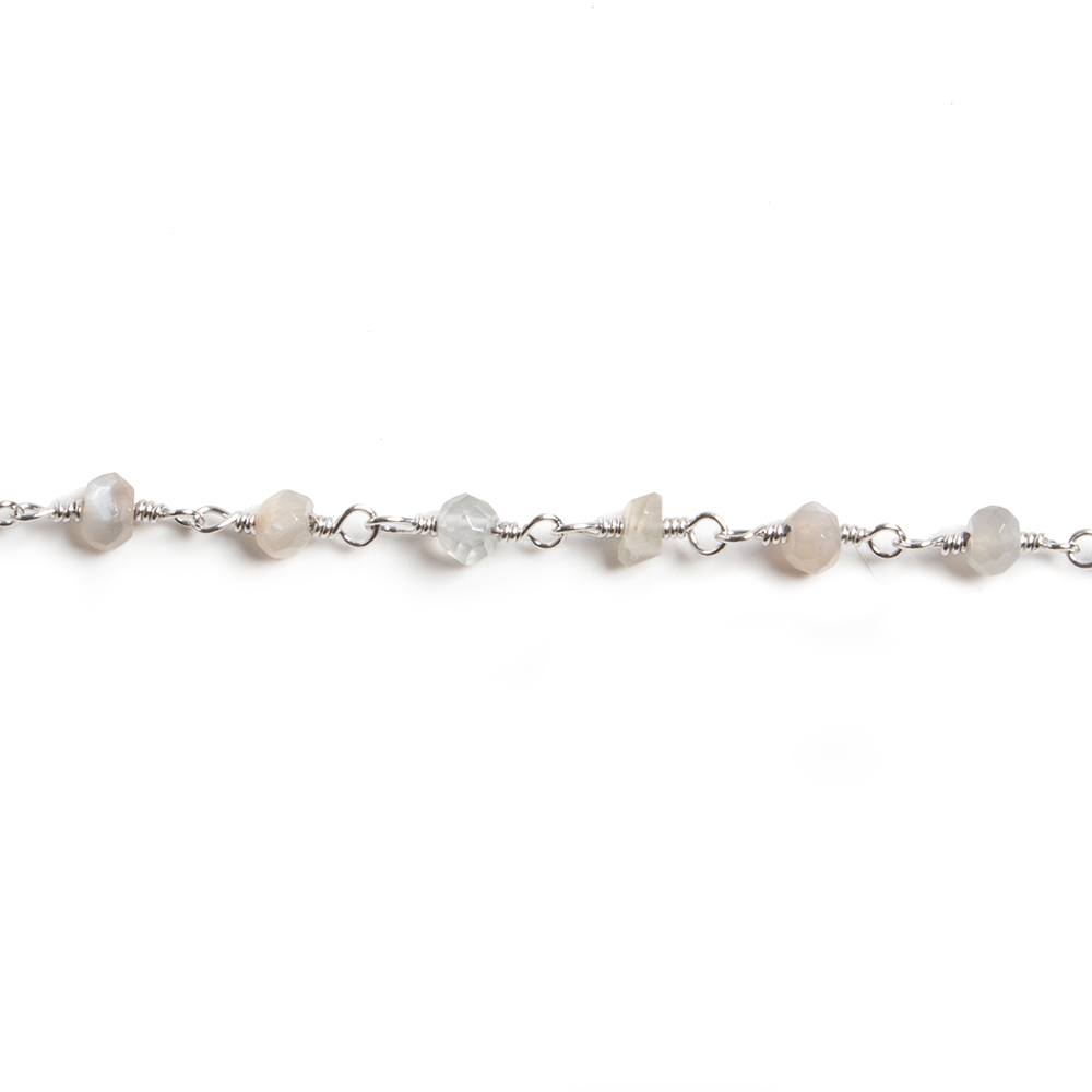 3mm Grey Moonstone faceted rondelle Silver Chain by the foot 36 pieces (ONLINE ORDER ONLY)
