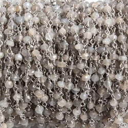 3mm Grey Moonstone faceted rondelle Silver Chain by the foot 36 pieces (ONLINE ORDER ONLY)