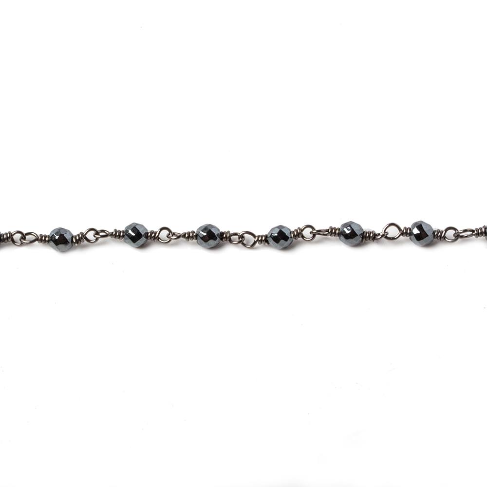 3mm Hematite faceted round Black Gold chain by the foot 34 pieces (ONLINE ORDER ONLY)