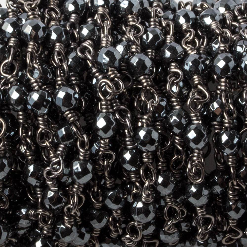 3mm Hematite faceted round Black Gold chain by the foot 34 pieces (ONLINE ORDER ONLY)