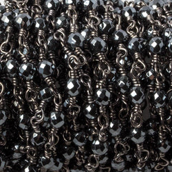 3mm Hematite faceted round Black Gold chain by the foot 34 pieces (ONLINE ORDER ONLY)