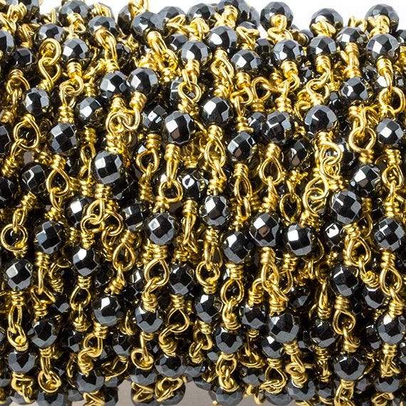 3mm Hematite faceted round Gold chain by the foot 34 pieces (ONLINE ORDER ONLY)