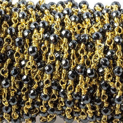 3mm Hematite faceted round Gold chain by the foot 34 pieces (ONLINE ORDER ONLY)