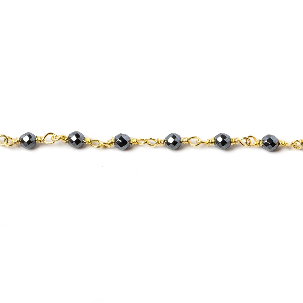 3mm Hematite faceted round Gold chain by the foot 34 pieces (ONLINE ORDER ONLY)