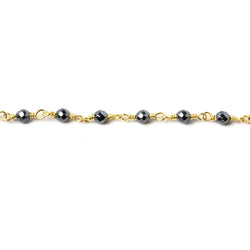 3mm Hematite faceted round Gold chain by the foot 34 pieces (ONLINE ORDER ONLY)