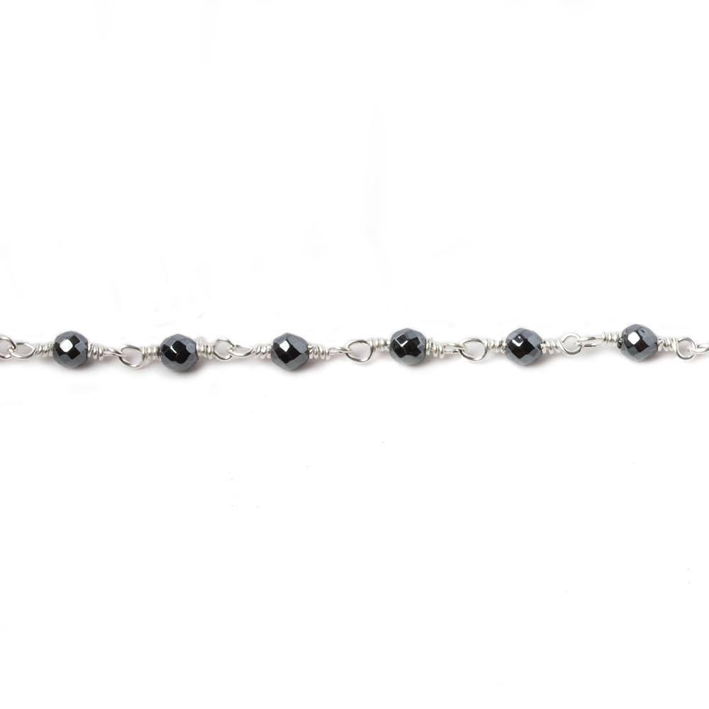 3mm Hematite faceted round Silver plated chain by the foot 34 pieces (ONLINE ORDER ONLY)